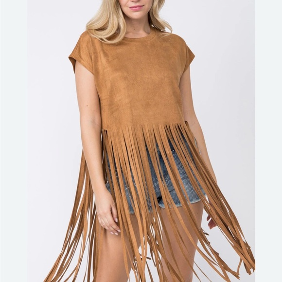 Vocal Brown Fringe Short Sleeve Tee - Picture 1 of 9